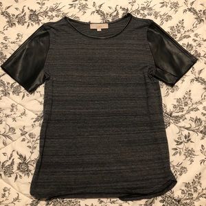 Leather sleeve blouse